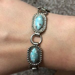 Lightweight Metal “Turquoise” Silver Bracelet